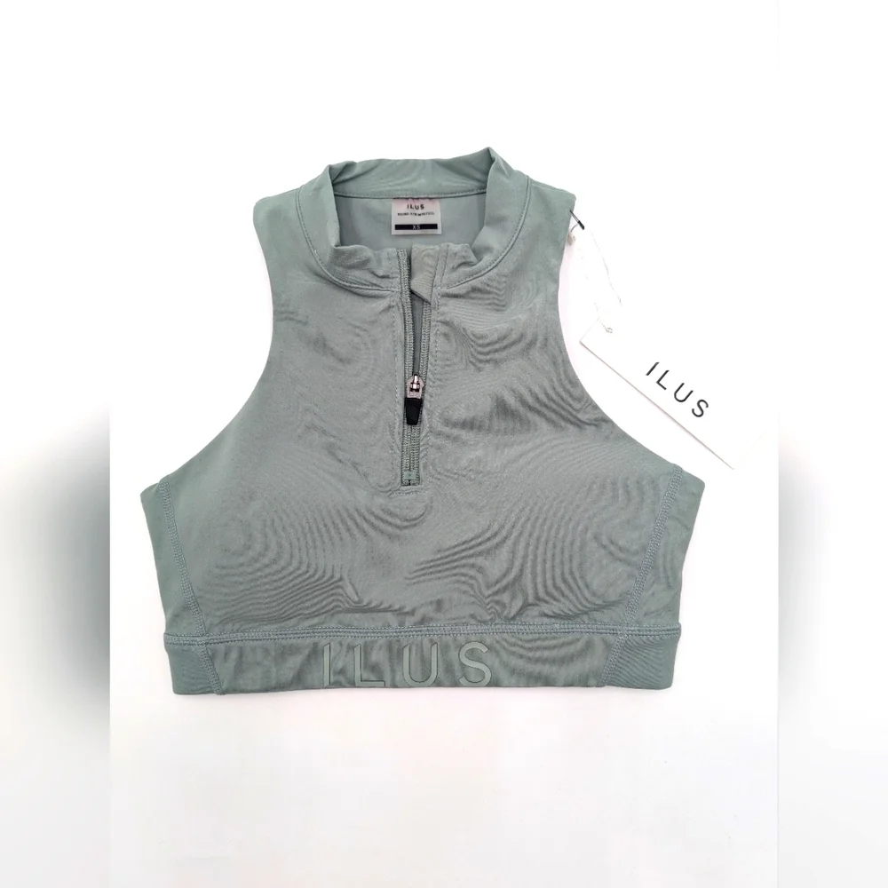 NWT ILUS Essential  Size XS Sea Foam High Neck Crop Top Front Zip It All In Bra - Picture 9 of 17